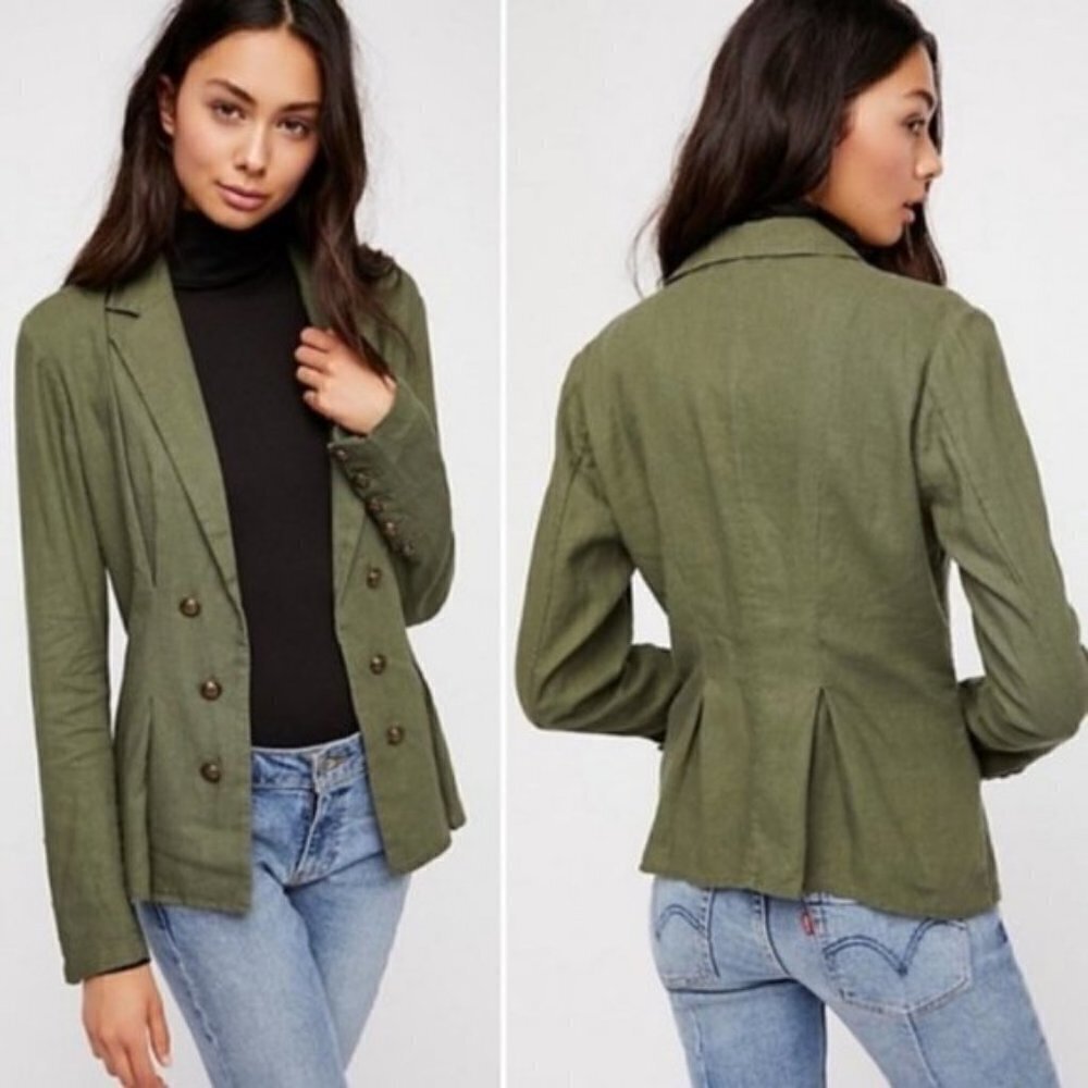 Free People Cinch Waist Blazer‎ in Moss XS